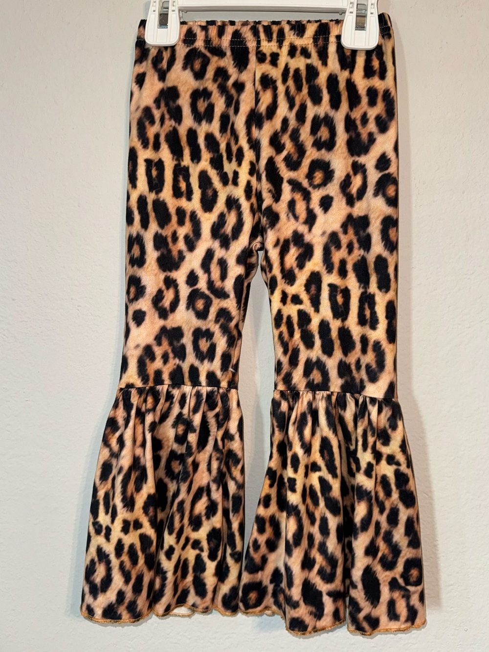 Leopard Print Ruffle Hem Kids Leggings - Brown